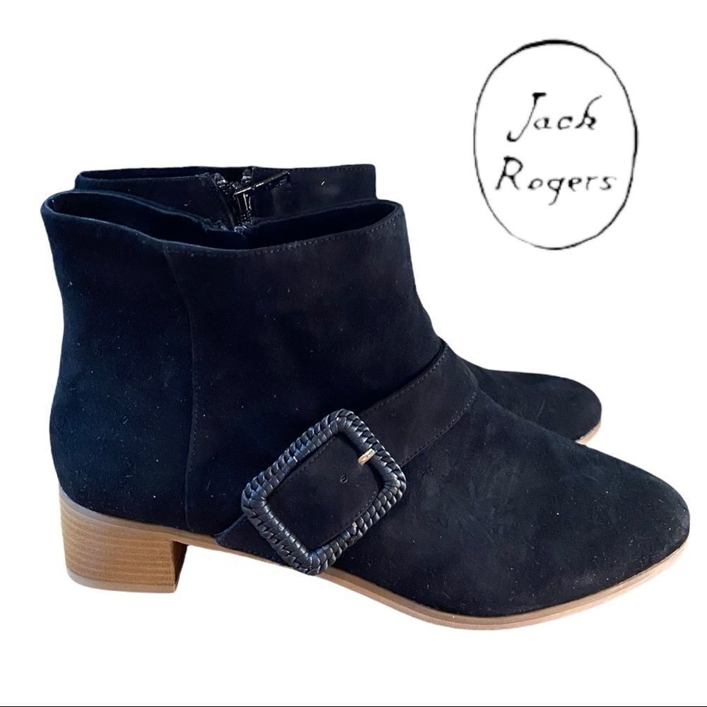 NEW Jack Rogers Women's Black Suede Leather Buckle Ankle Boots Booties 11